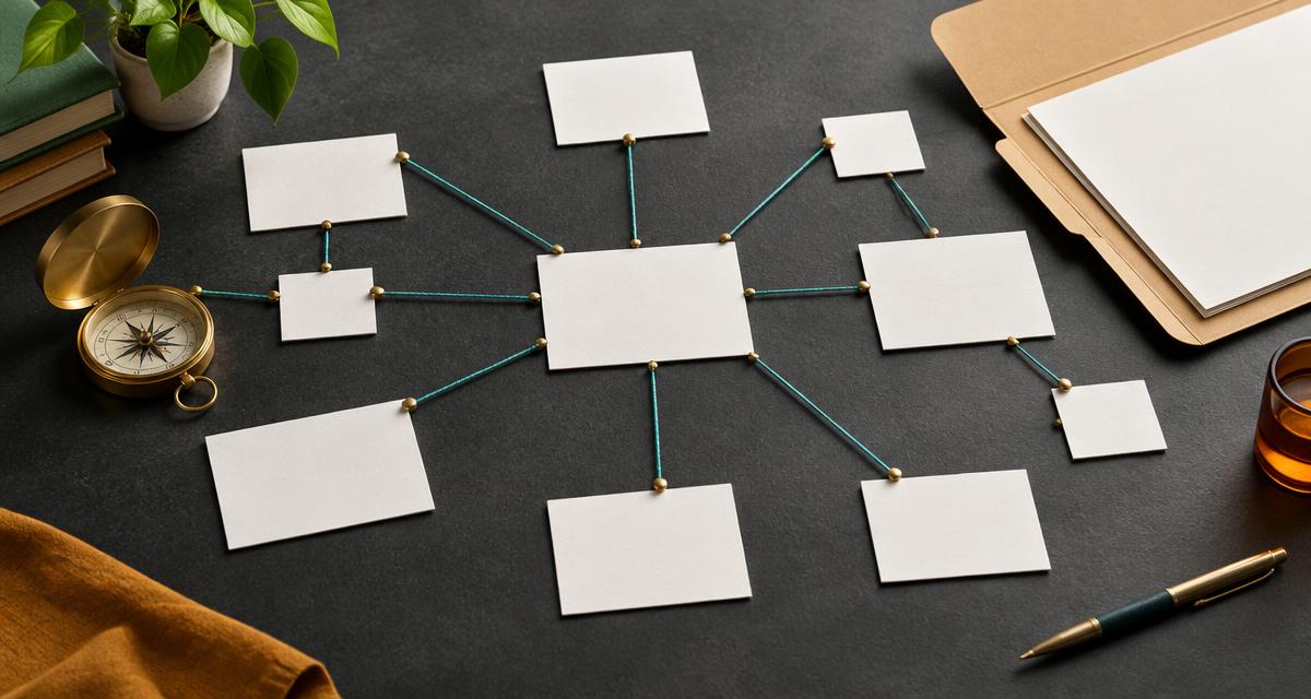 Connected paper cards and a compass representing paths between website pages